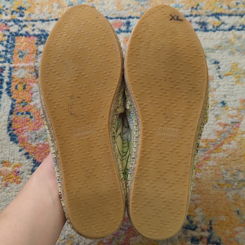 Gucci x Kris Knight Flora Knight Floral Canvas Espadrille Flats Citrus Yellow 38 - Picture 15 of 16